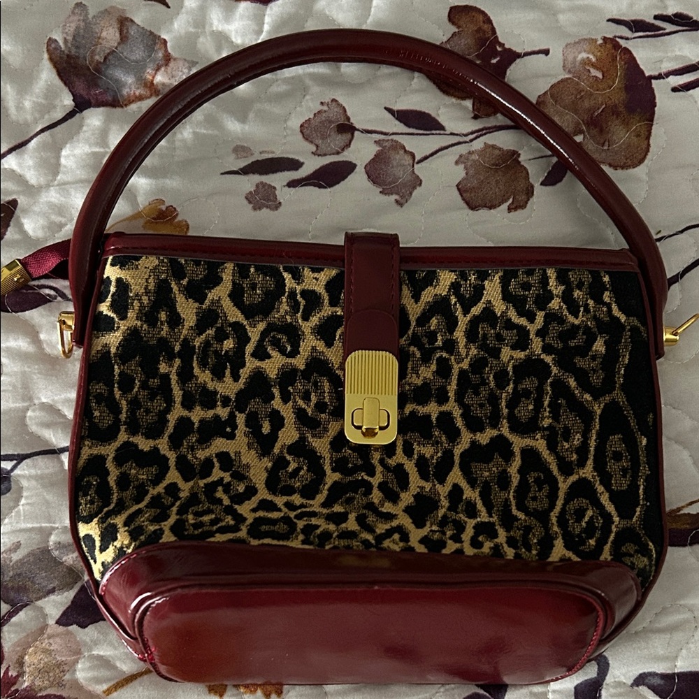 Leopard Print and Burgundy Handbag